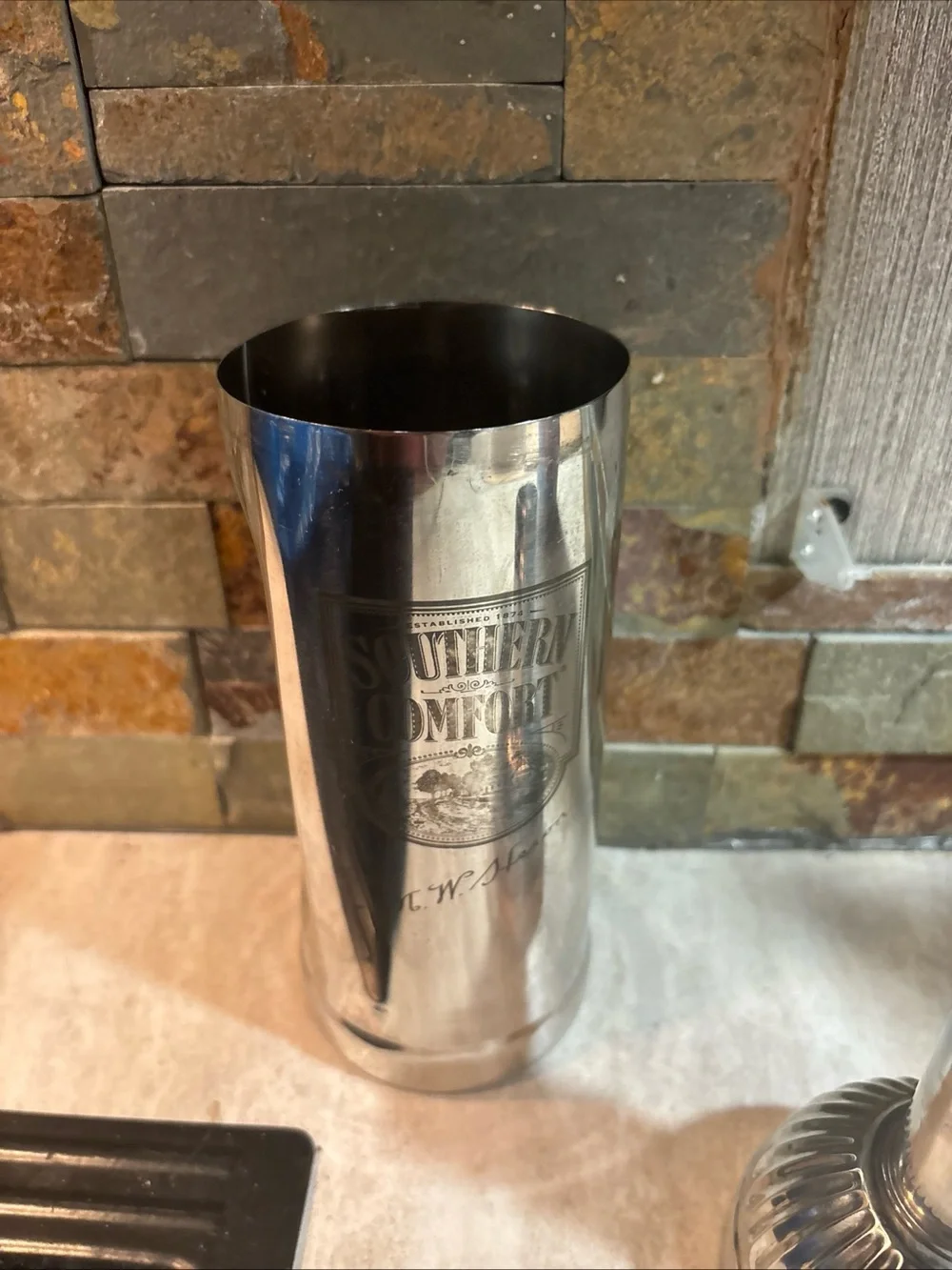 Southern Comfort Metal Cocktail Bottle Shaped Shaker  M.W. Heron's Vintage